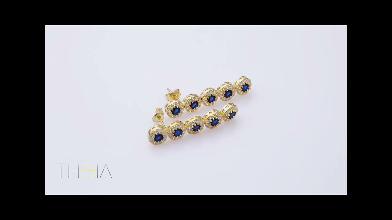 Round Sapphire CZ Stone Silver Wholesale Long Stud Earrings