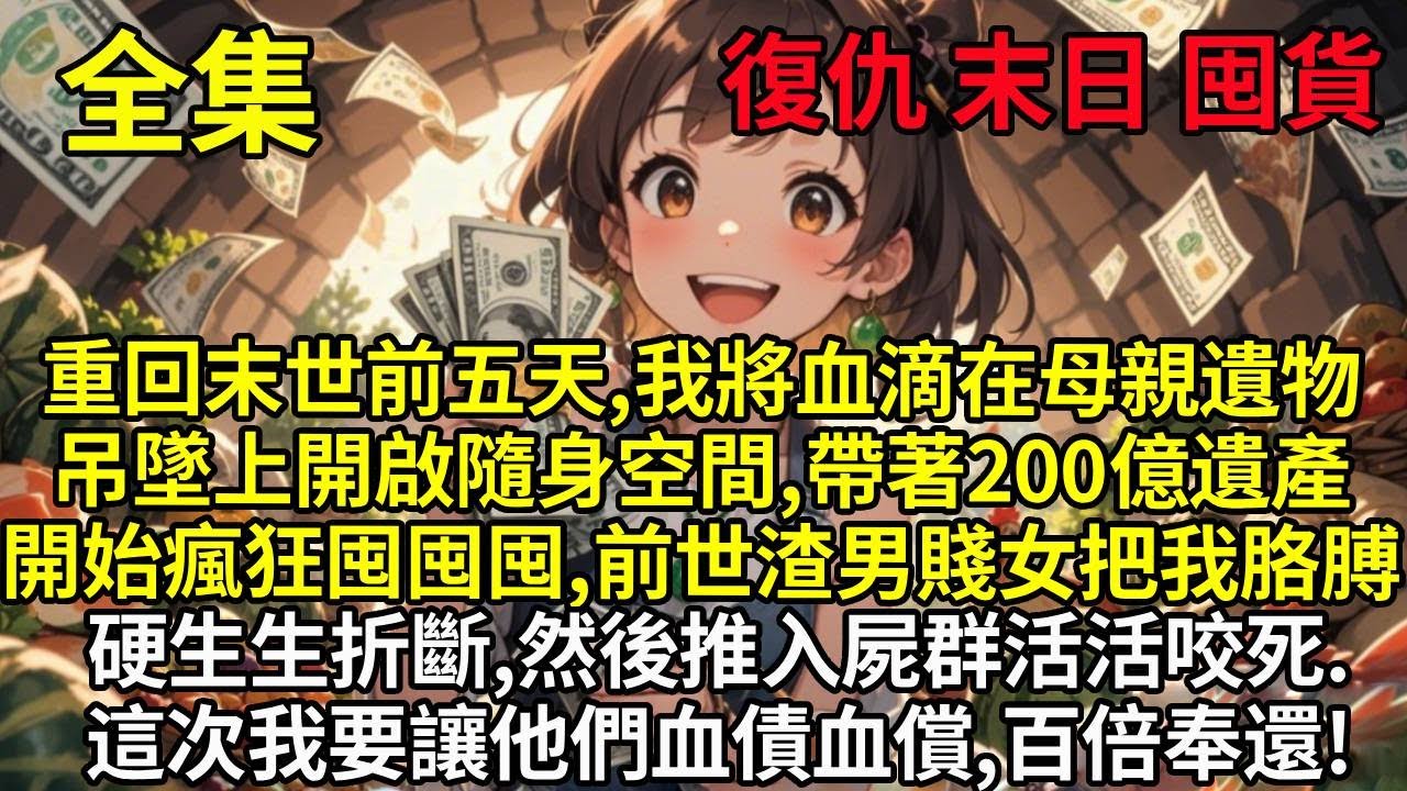 重回末世前五天，我將血滴在母親遺物吊墜上開啟了隨身空間，帶著200億遺產和空間開始瘋狂，囤囤囤，前世渣男賤女把我胳膊硬生生折斷，然後推入屍群活活咬死。這次我要讓他們血債血償，百倍奉還！