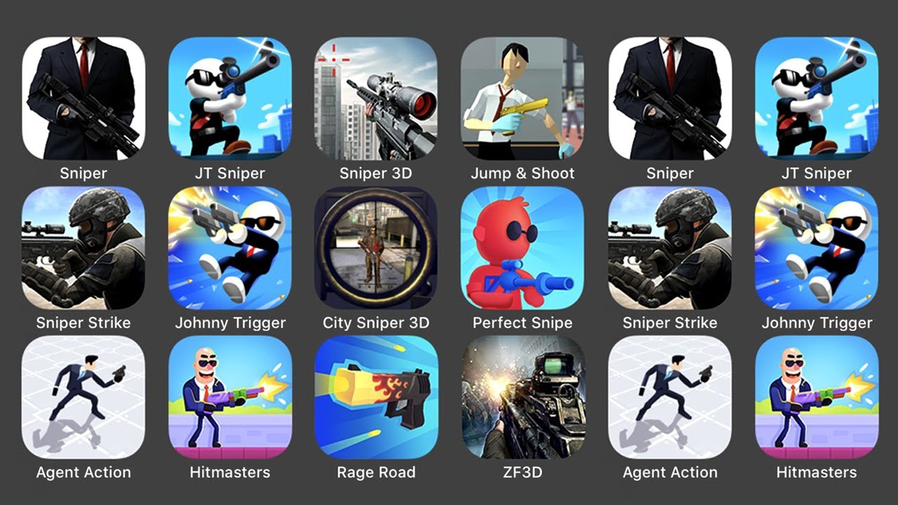 Hitman Sniper, Johnny Trigger Sniper, Sniper 3D, Hump and Shoot, Sniper Strike, Johnny Trigger...