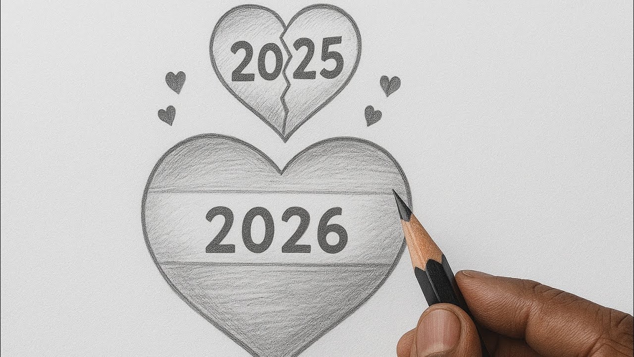 Broken Heart 2025 To 2026 Drawing | Easy New year Sketch Tutorial