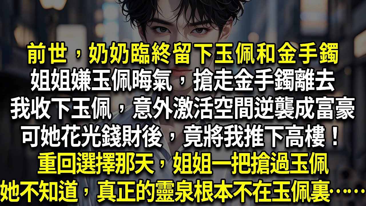 前世，奶奶臨終留下玉佩和金手鐲，姐姐嫌玉佩晦氣，搶走金手鐲離去，我收下玉佩，意外激活空間逆襲成富豪，可她花光錢財後，竟將我推下高樓！重回選擇那天，姐姐一把搶過玉佩，她不知道，真正的靈泉根本不在玉佩裏…
