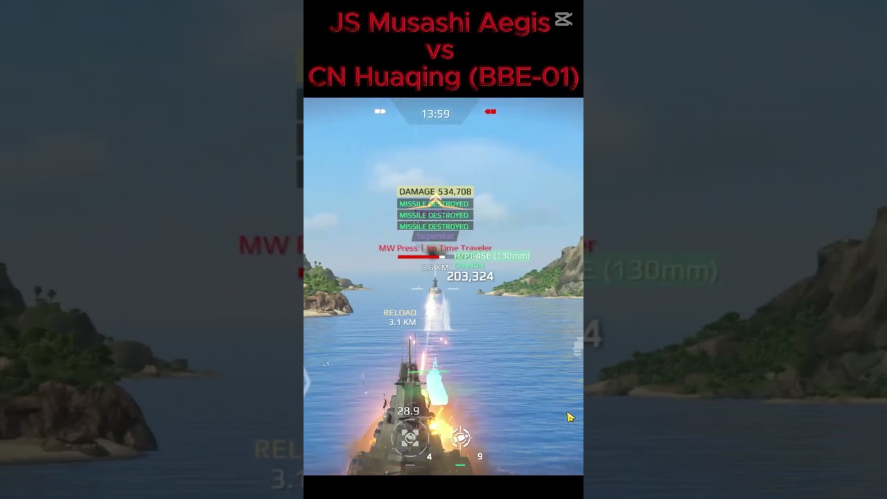 JS Musashi Aegis Vs CN Huaqing (BBE-01)  #modernwarships  #modernwarshipsgameplay