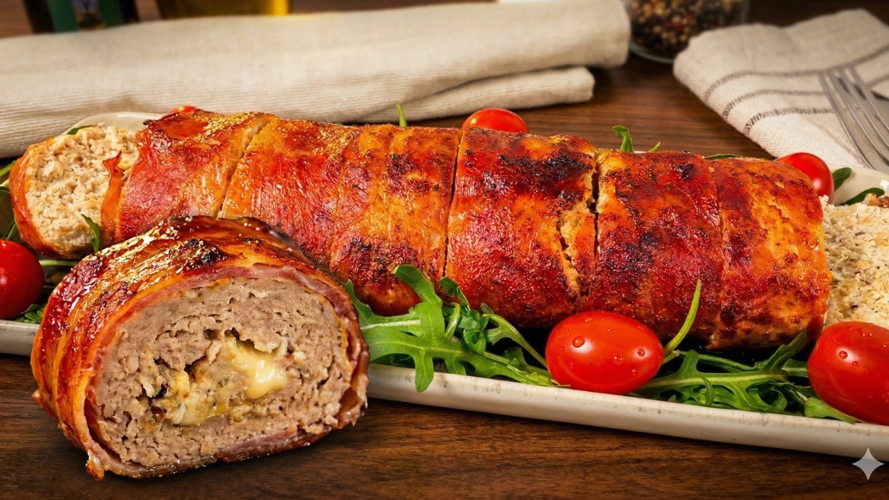 Italian Chicken Polpettone 🍗🇮🇹 Ricotta-Stuffed Meatloaf Wrapped in Prosciutto (45 Min)