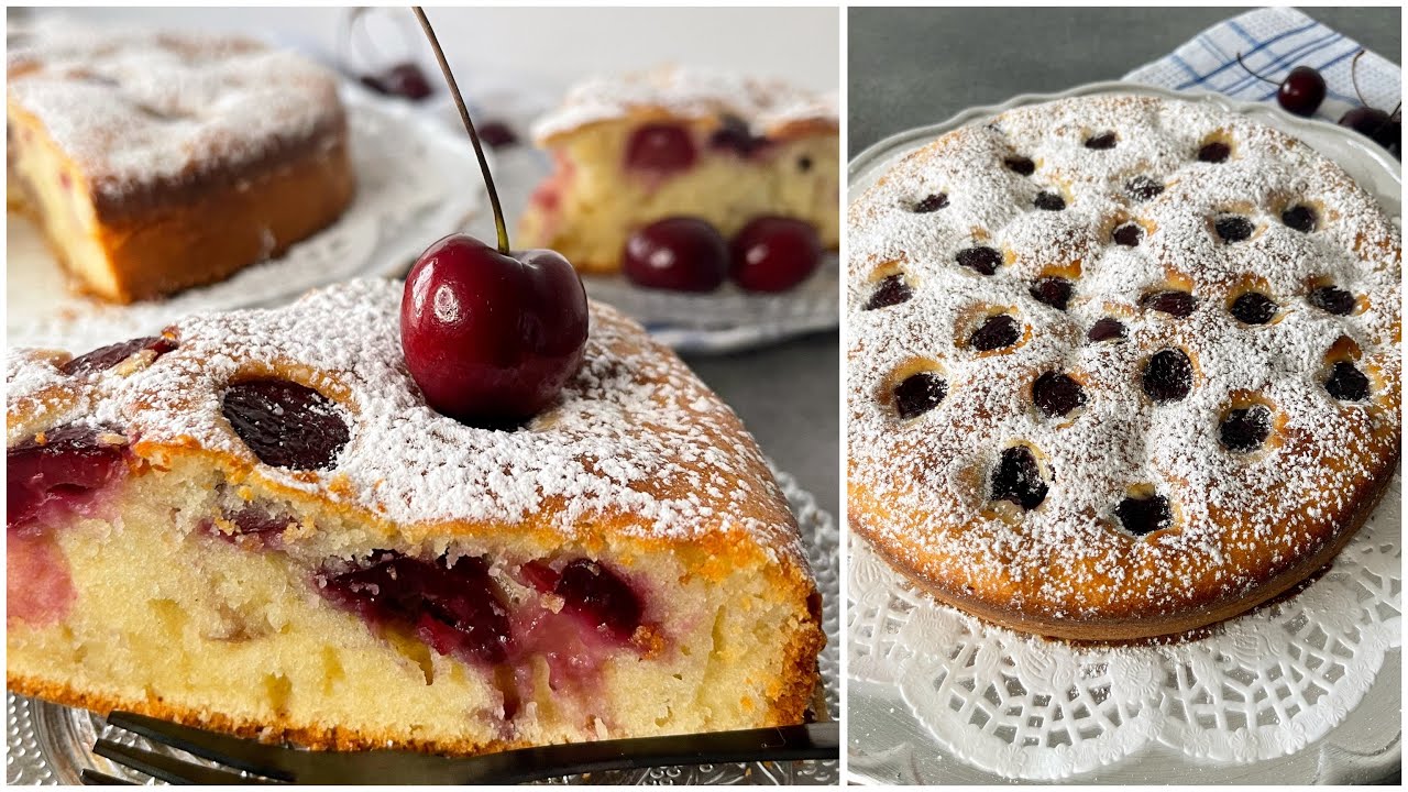 كيكة الكرز او حب الملوك بدون طراب ساهلة وسريعة وكتجي خفيفة ولذيذة cake aux cerises 🍒