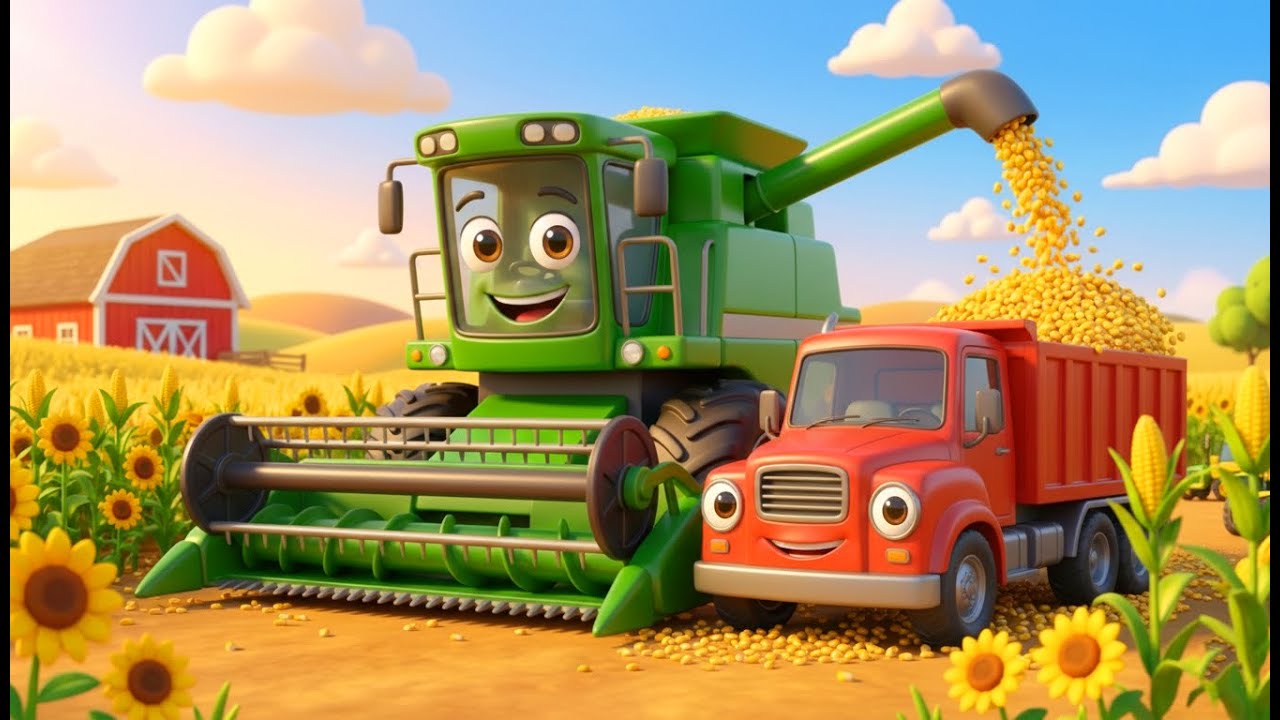 Mähdrescher und Laster bei der Ernte 🌽🚜 | Wir ernten Weizen und Mais | Lernlied für Kinder 🌻