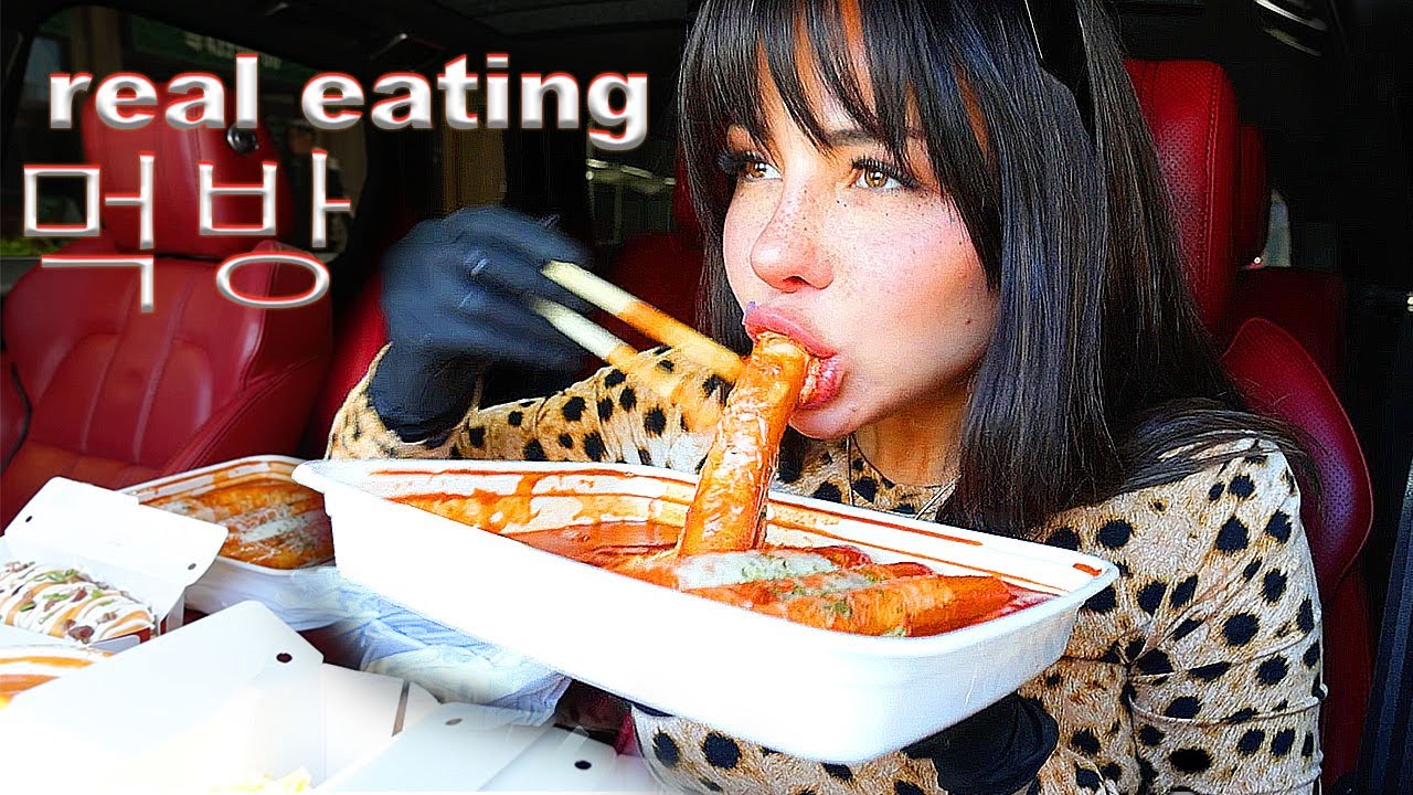 Real Eating Mukbang LONG Korean Rice Cakes, Spicy Tteokbokki, Loaded Korean Corn Dogs 먹방 ASMR