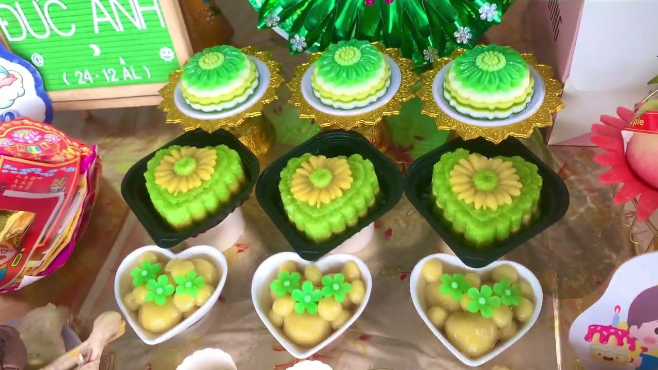 Mâm cúng Thôi nôi cho bé trai màu xanh lá ở miền tây