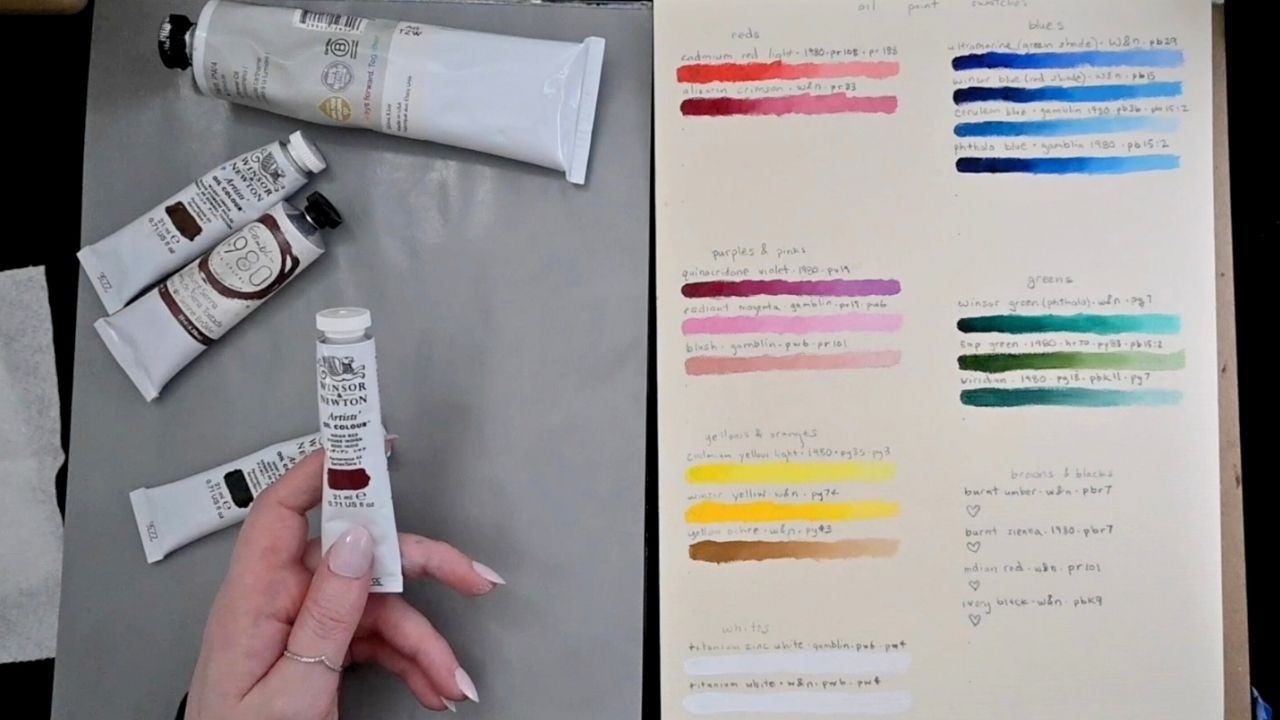 whisper ASMR &bull; describing & swatching oil paint &bull; paint brush sounds &bull; palette knife sounds