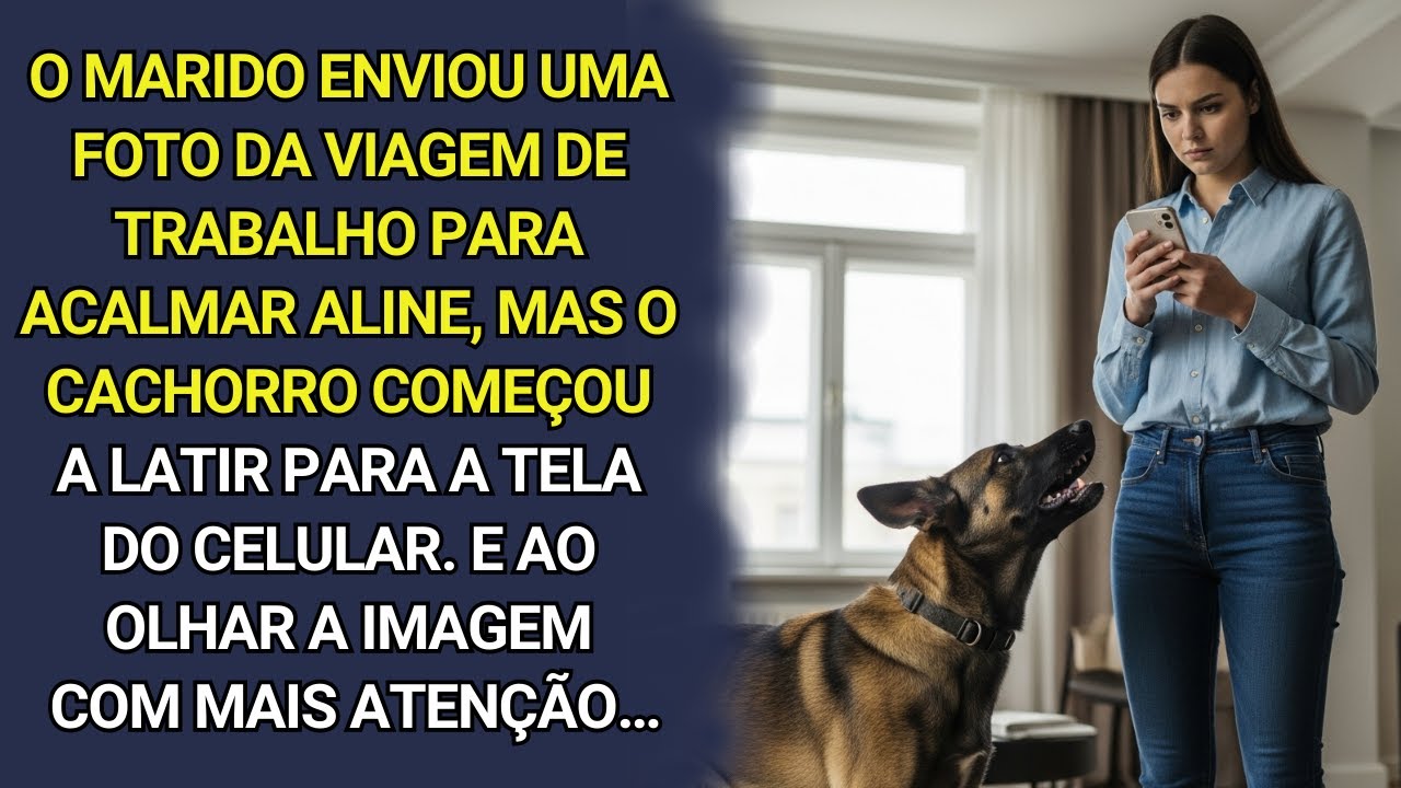Marido enviou foto da viagem para acalmá-la, mas o cachorro começou a latir  para a foto no celular…