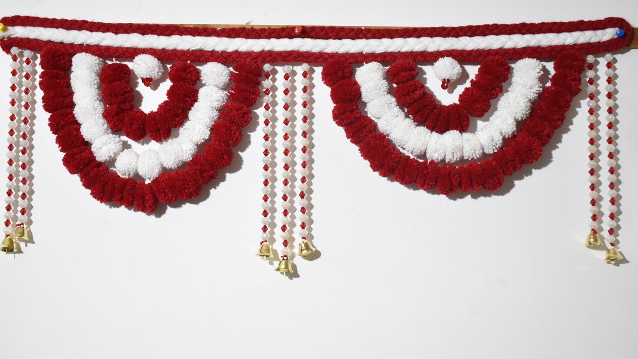 बिना क्रोशिया और साचा के, पोम पोम तोरण डिझाईन II Diy beautiful door hanging from pom pom II 02
