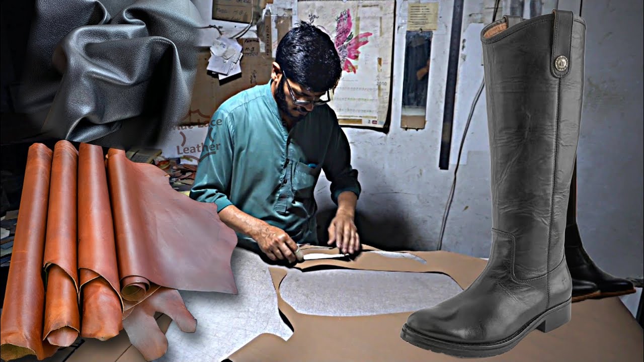 Amazing Technique of Making Double Sole Leather Long Boots 🥾 with Hands in Pakistan