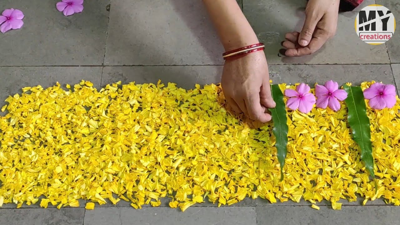 Simple and Easy Border Rangoli Designs for Home | How to Make Easy Flower Rangoli By My Creations