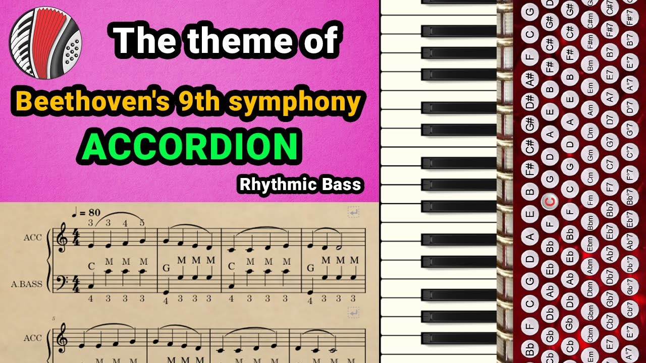 The theme of Beethoven's 9th symphony Rhythmic Bass [Accordion Tutorial]