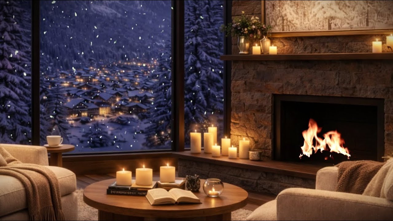 Cozy at Home | Snowy Village View | Relaxing Jazz Ambience