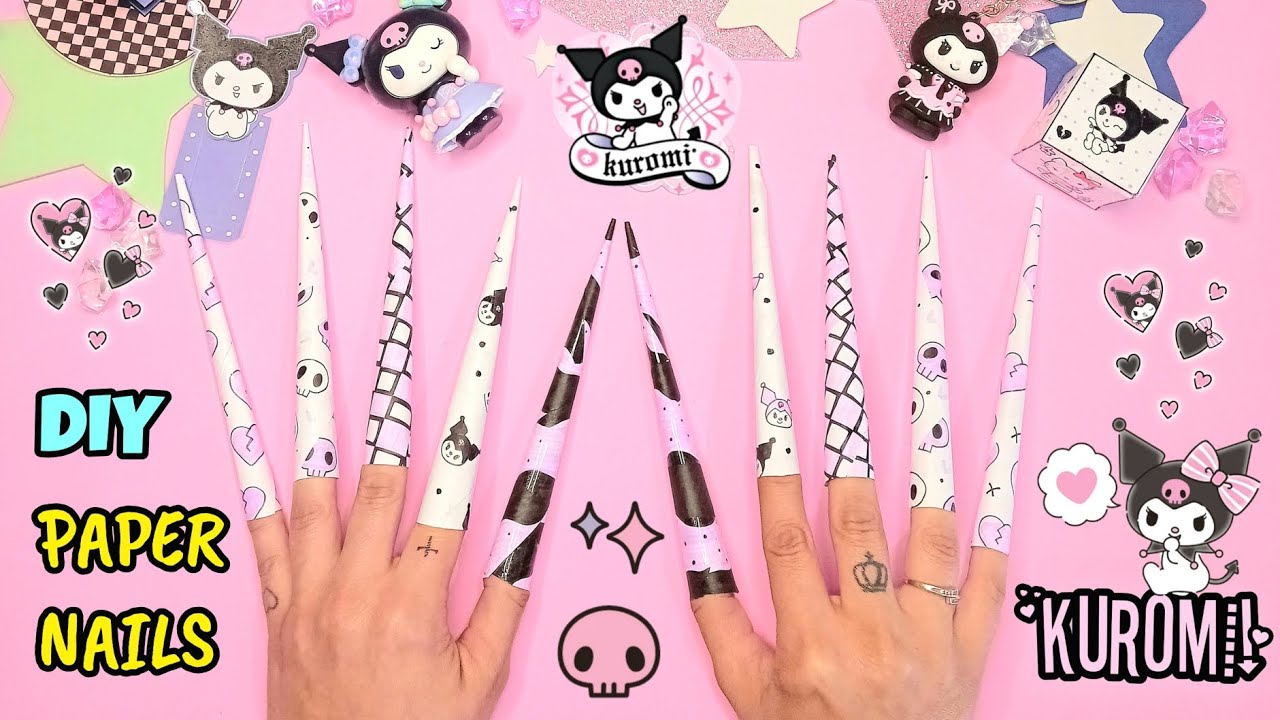 How to make paper nails tutorial  / KUROMI theme / Easy DIY  / DIY nails Sanrio