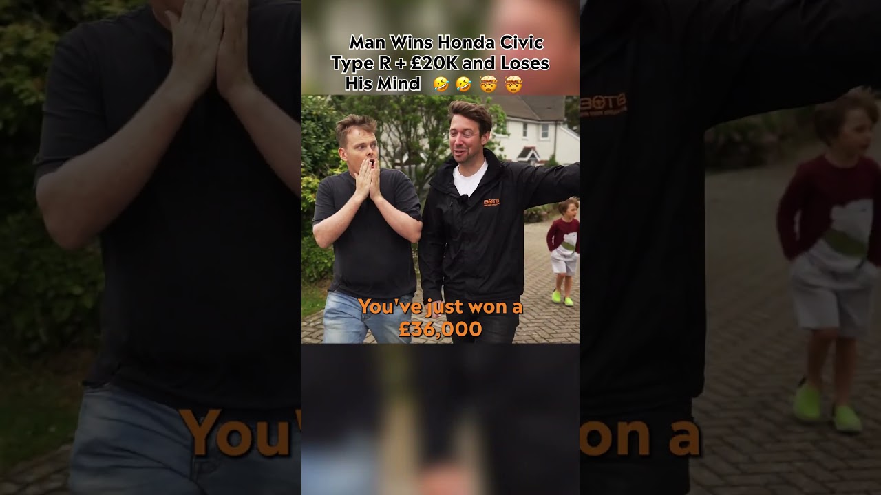 Man wins Honda Civic Type R + &pound;20k and loses his mind 🤣🤣🤣