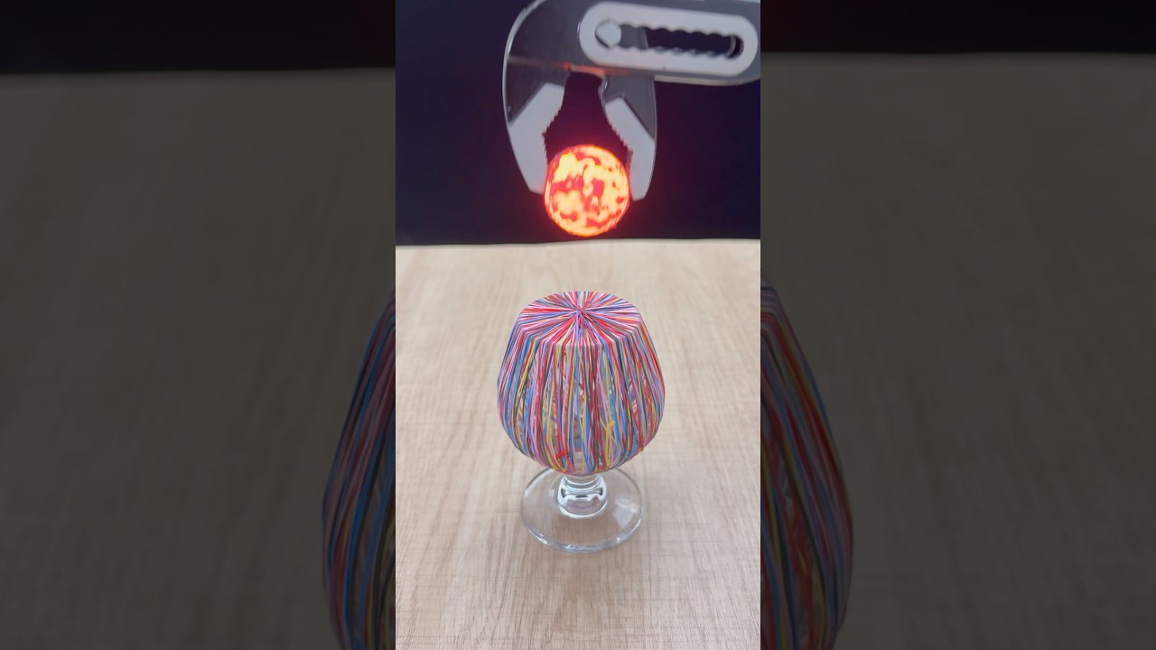 1000℃  Hot Metal Ball VS Rubber Band  Red wine glass #satisfying#foryou#experiment#fyp#asmr