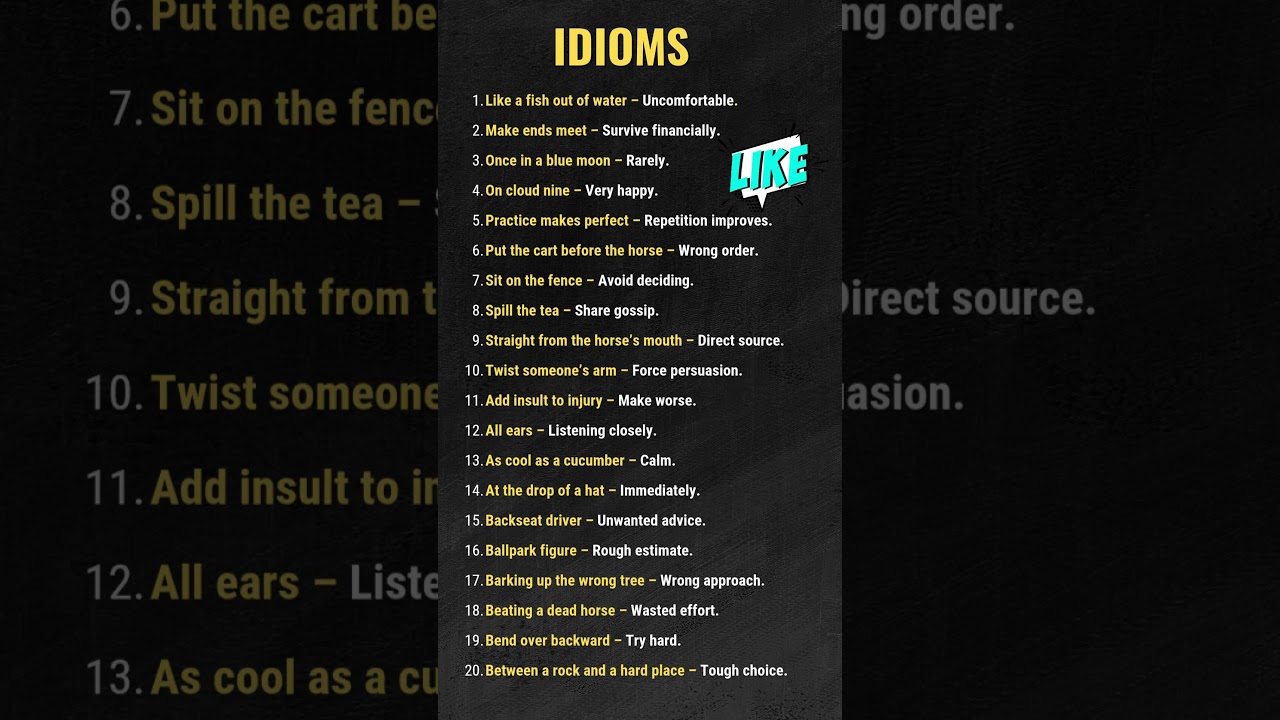 Top 20 idioms and phrases | idoms |phrases | idioms and phrases in english #idioms #phrases #shorts