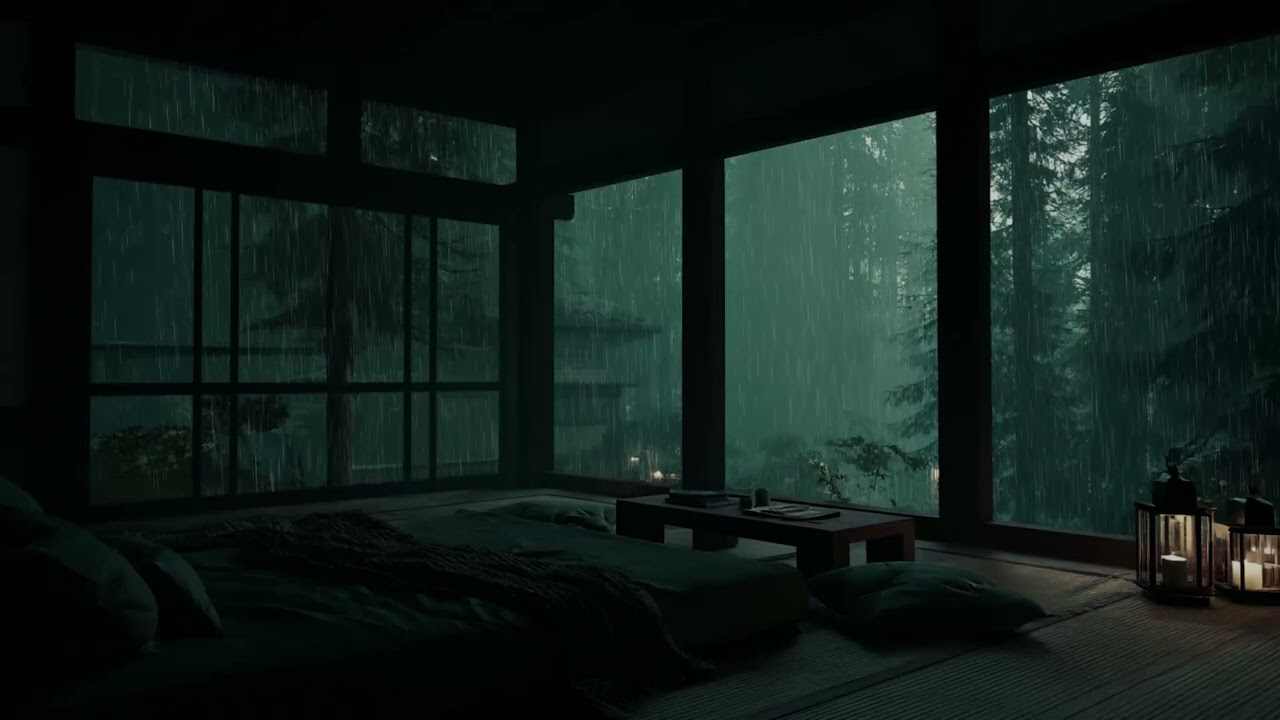 Rain on Windows in a Dark Room for Restful Sleep and Relaxation