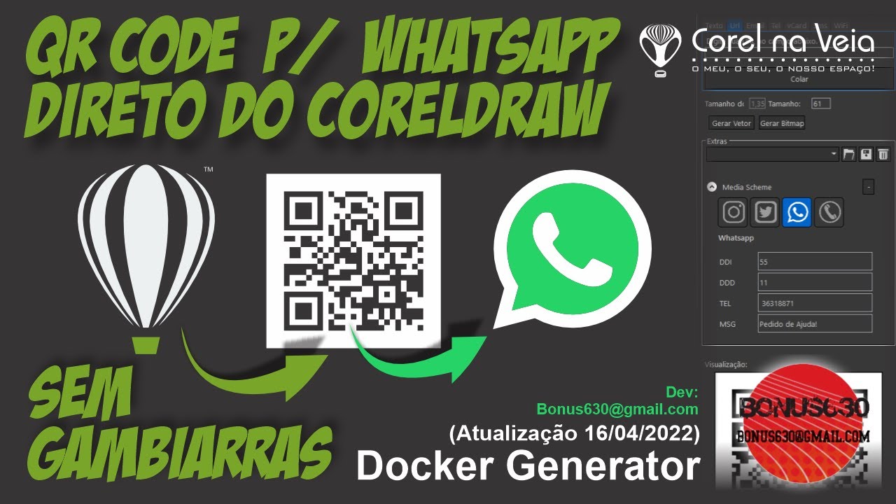Qr Code para WhatsApp direto do CorelDRAW coma Atualização da Docker de Abril de 2022