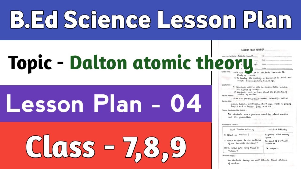 B.Ed science lesson plan | Dalton atomic theory