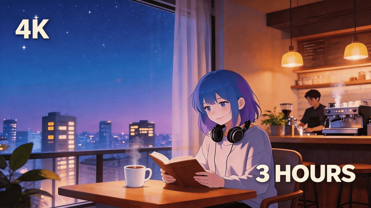 Blue Hour Lofi Caf&eacute; ✨ 4K | 3 Hours Chill Beats for Study & Relaxation