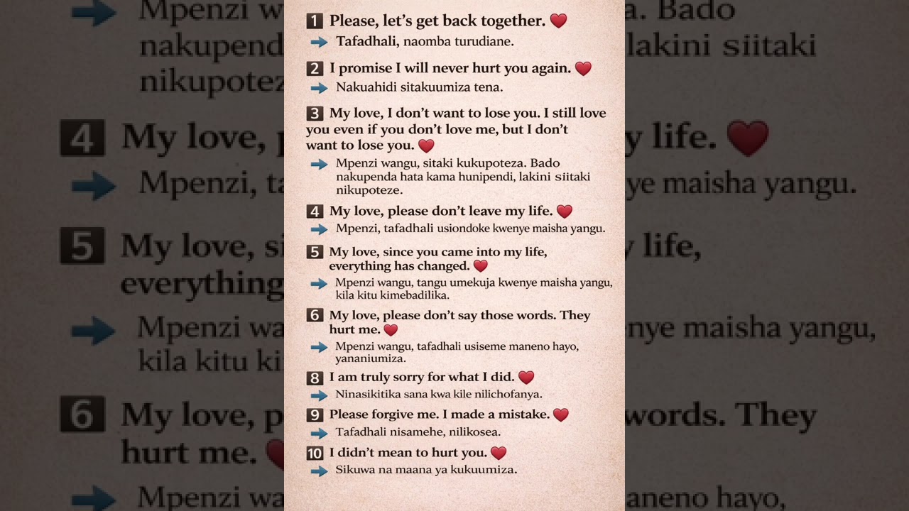 Romantic Apology Messages ❤️ | English & Swahili Love Sentences | Please Forgive Me
