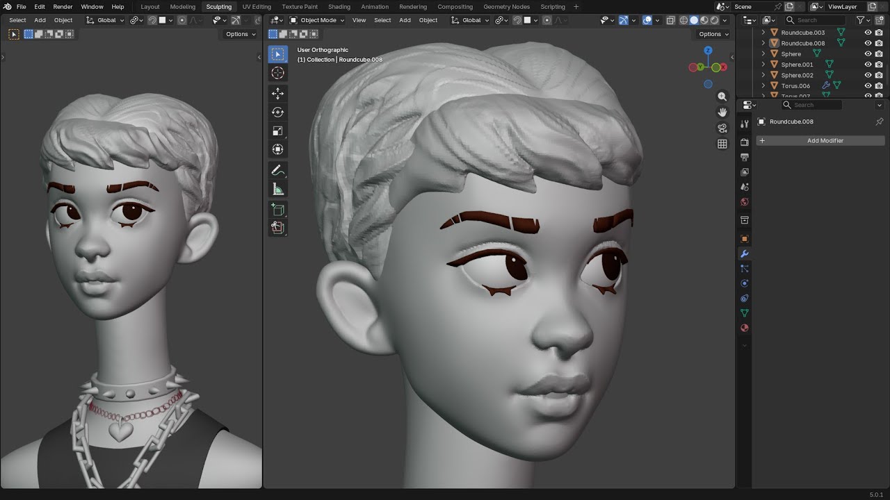 Sculpting different hairstyles in Blender