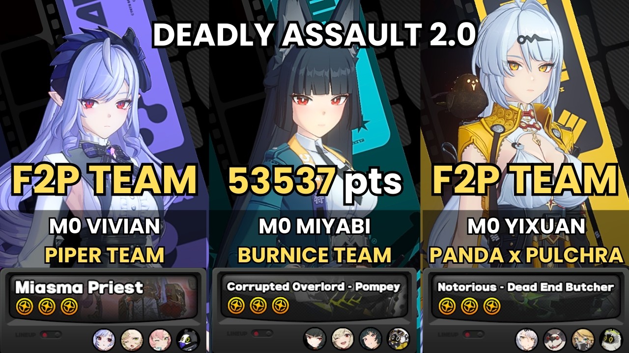 Deadly Assault ZZZ | M0 Miyabi Burnice x M0W0 Yixuan F2P Team & Vivian Piper | Zenless Zone Zero 2.0