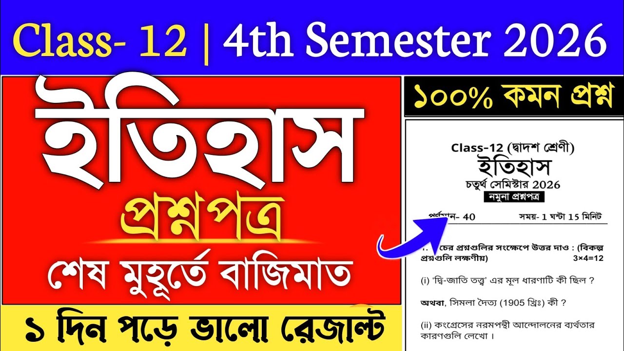 class 12 4th semester history suggestion 2026 | history suggestion 2026 class 12 4th semester
