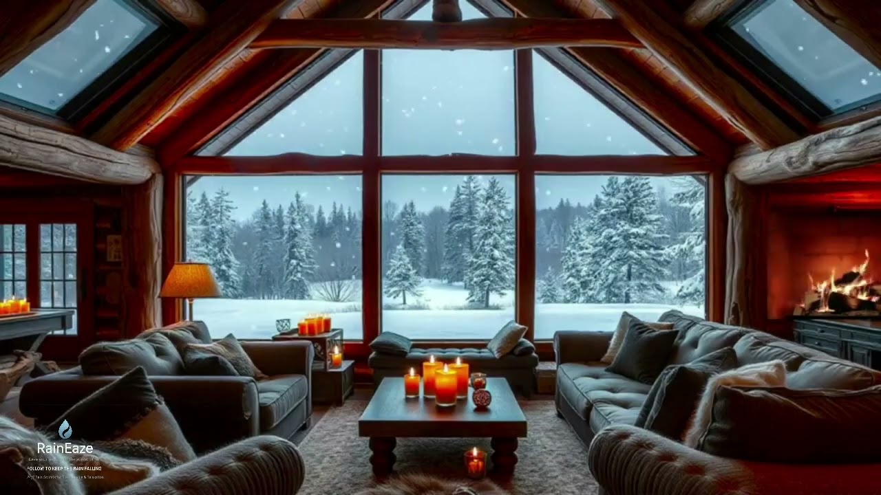 Cozy Cabin Fireplace Sound - Winter Snow | Study - Sleep - Relax -ASMR #snow #fireplace