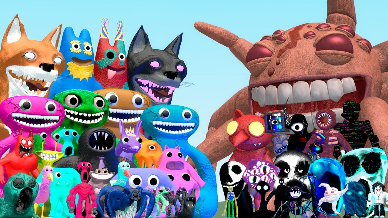 ALL GARTEN OF BANBAN 8 CHARACTERS VS ROBLOX DOORS FAMILY (Garry's Mod)