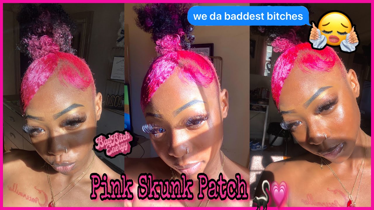 Dye my Hair PINK and Black with Me + my go to Natural Hairstyle 💓🦨 (Pink Skunk Stripe)| MurKeely