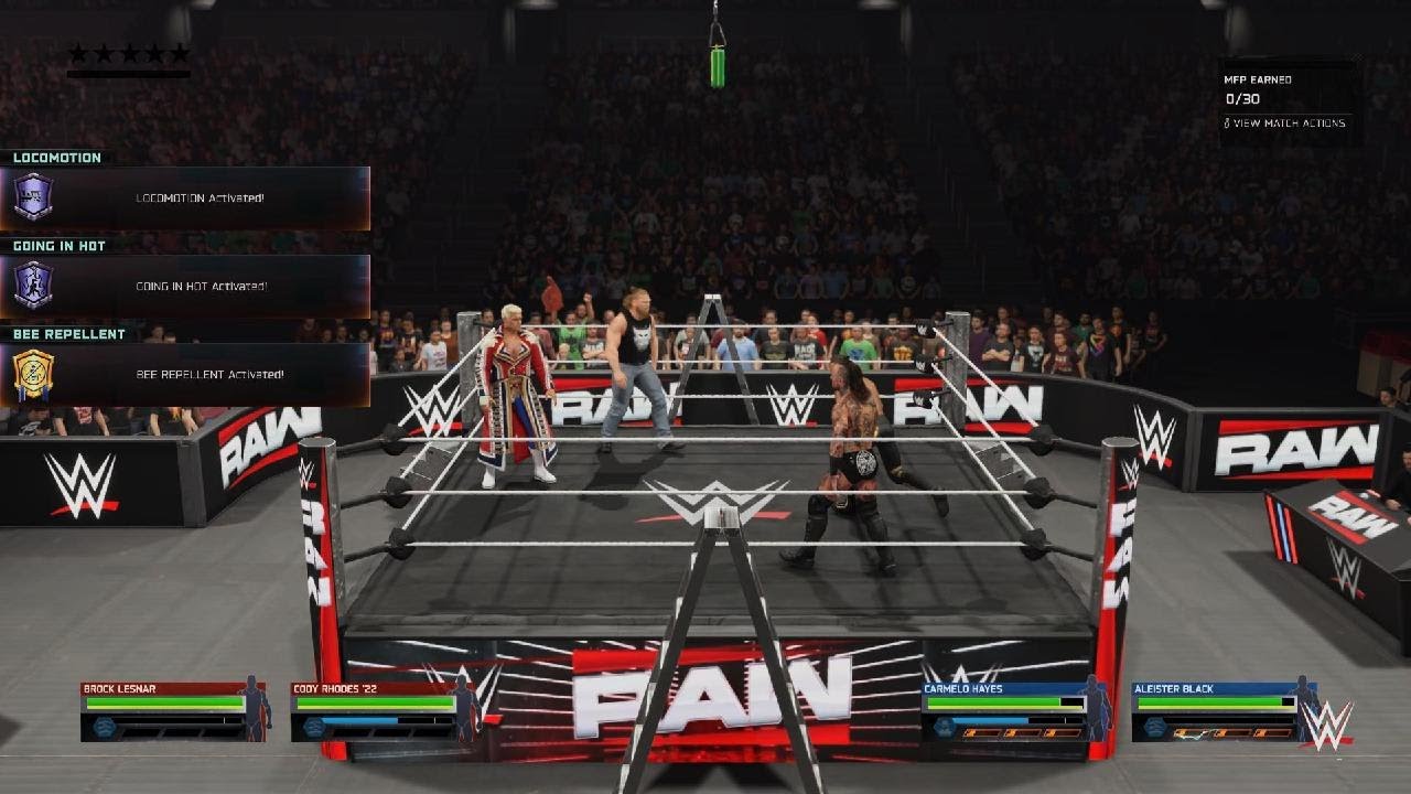 WWE 2K25 LADDER TEAM MATCH CODY RHODES BROCK LESNAR 🆚 CARMELO HAYES ALEISTER BLACK!!