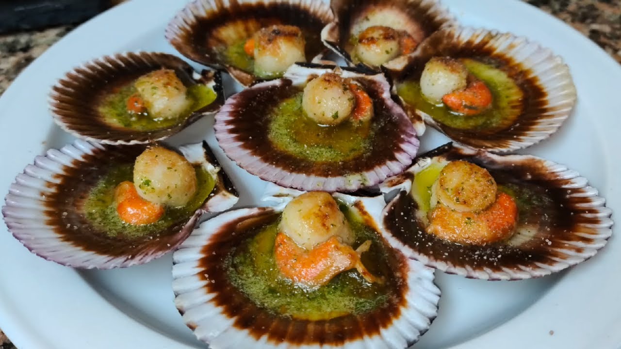 VIEIRAS A LA PLANCHA CON AJO Y PEREJIL(MARISCO PARA NAVIDAD SUPER ECONOMICO)