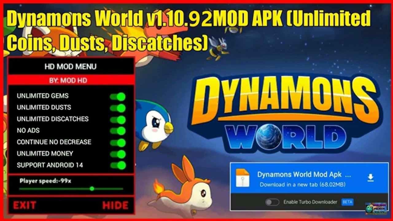 latest version Mod APK V.1.10.92||Dynamons World Mod apk || free shopping