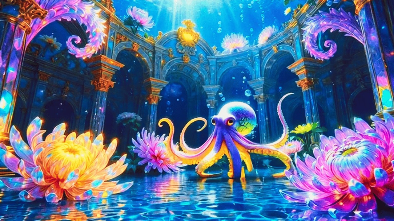 Enchanted Ocean Garden ✨ Fantasy Octopus in a Floral Underwater World