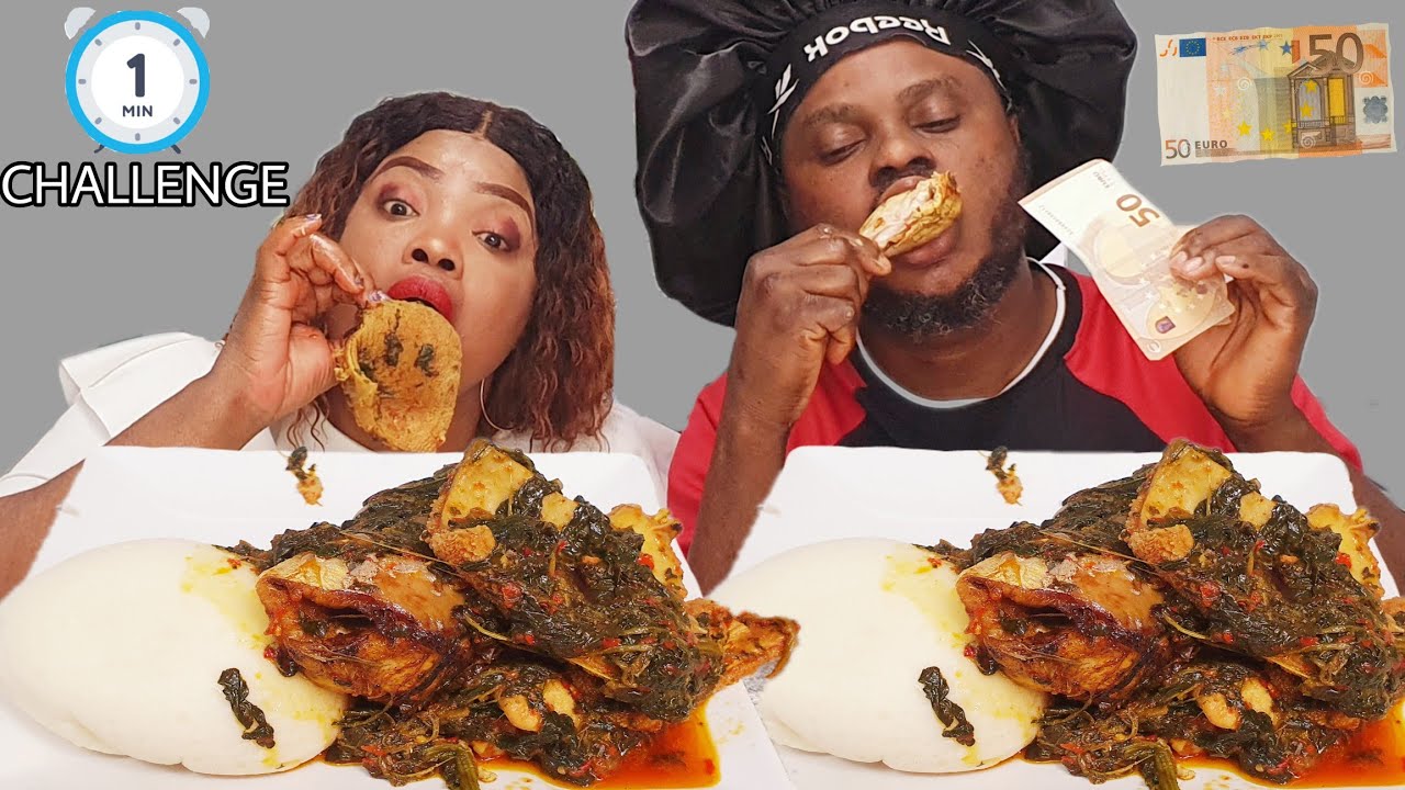 GIVING MY WIFE 1 MINUTE TO FINISH HER FOOD BEFORE ME | EFORIRO SOUP & FUFU | AFRICAN FOOD CHALLENGE