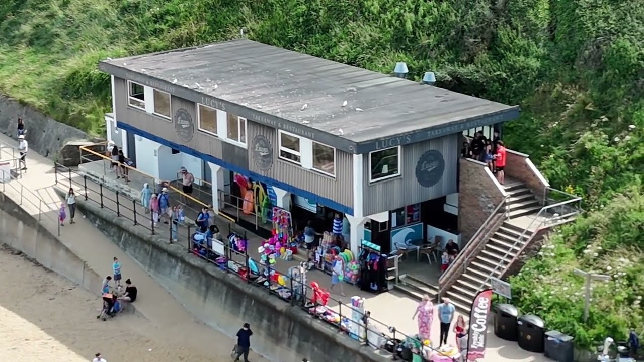 Mundesley from above features Lucy’s traditional fish and chips since 1971.