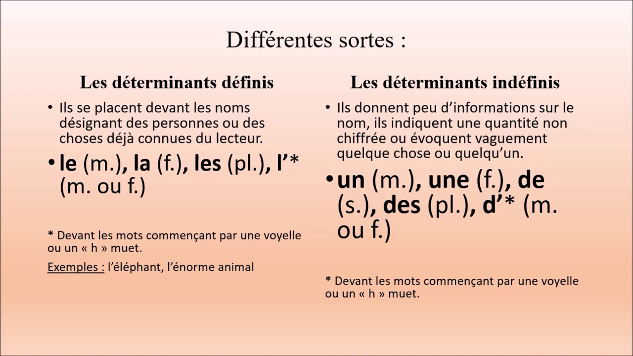 Classes de mots II : les déterminants