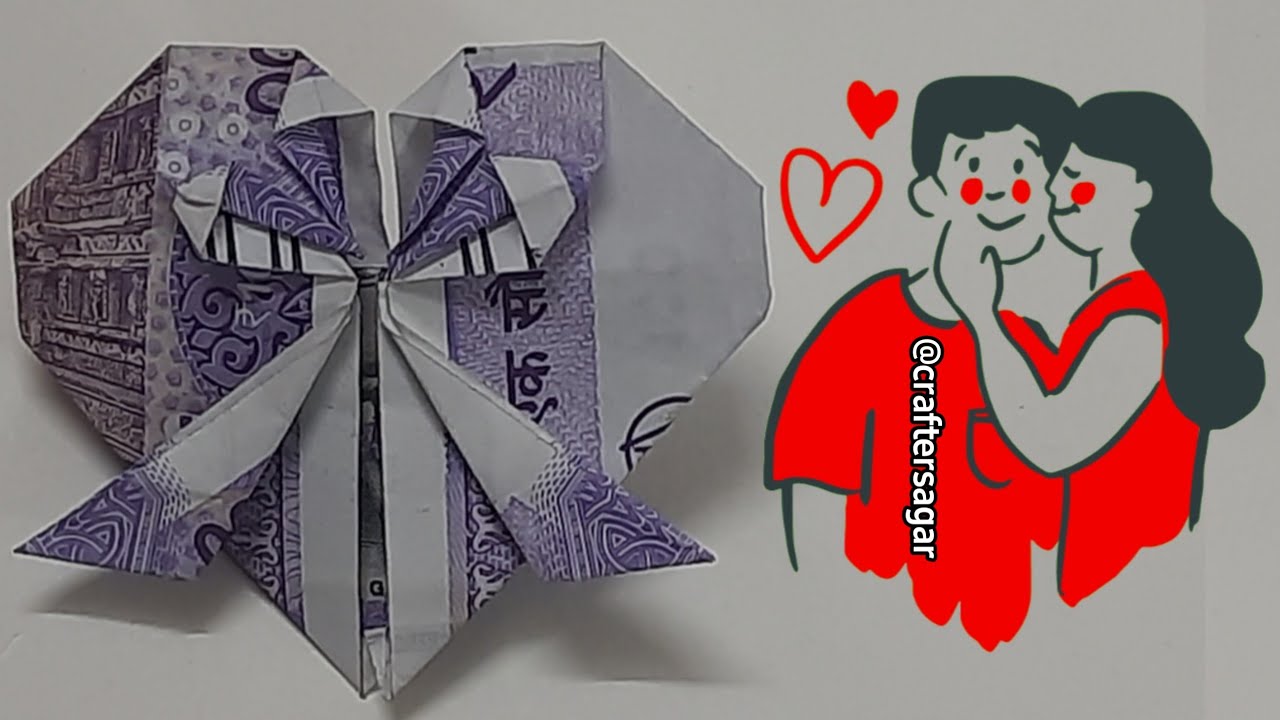money origami heart with bow ❤️ 100 rupees note