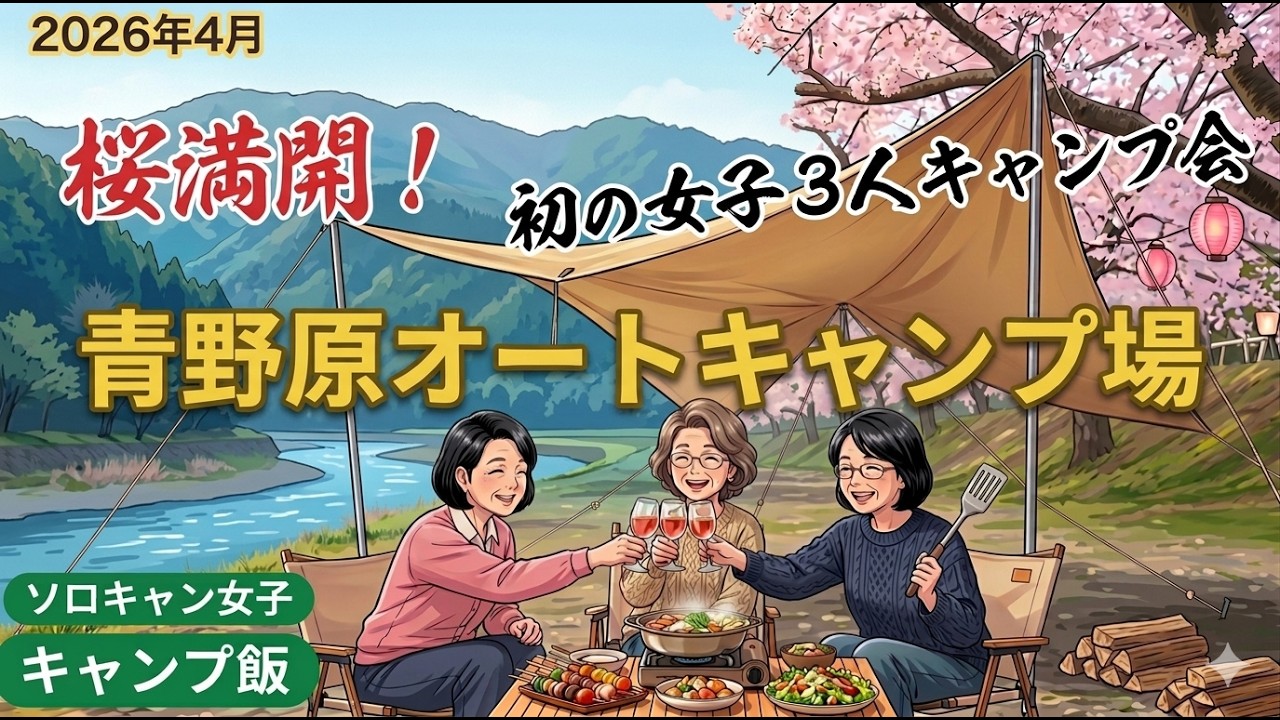 【青野原オートキャンプ場】桜満開！初の女子３人キャンプ会
