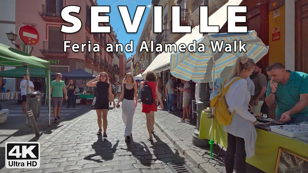 Seville's Feria and Alameda Areas📿🩴 Flea Market and More! | 4K UHD Virtual Walking Tour, Spain