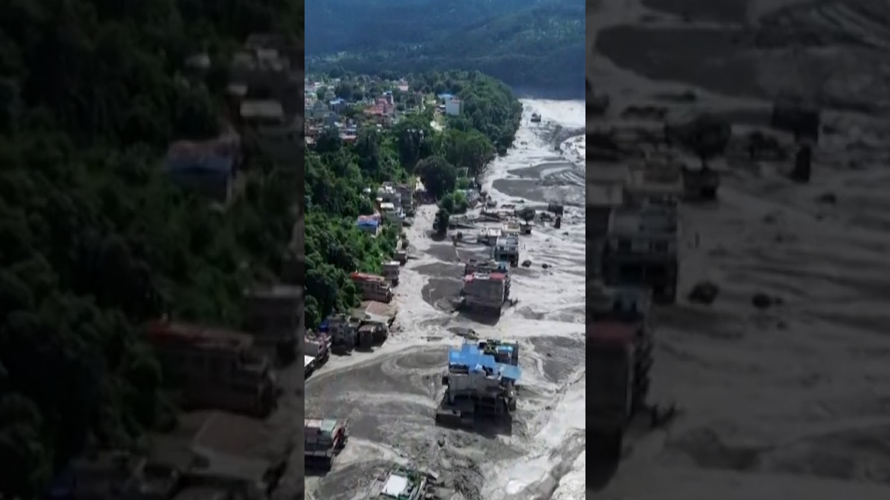 Drone footage shows destruction left after flash flooding in Nepal