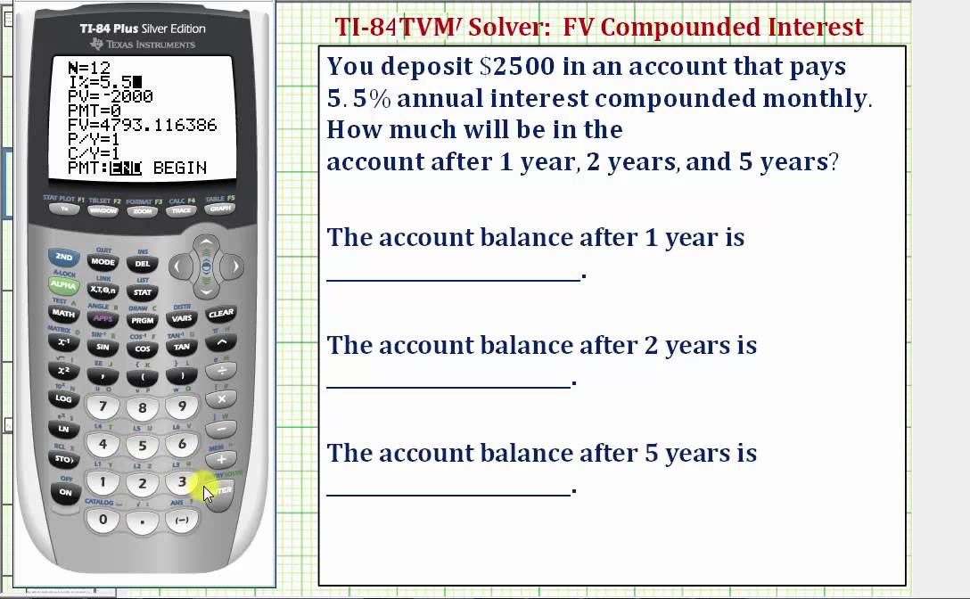 Ex: TI84 TVM Solver - Future Value with Compounded Interest