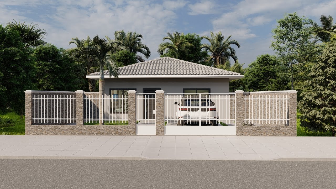 Planta de Casa em 3D com três Quartos 🏡