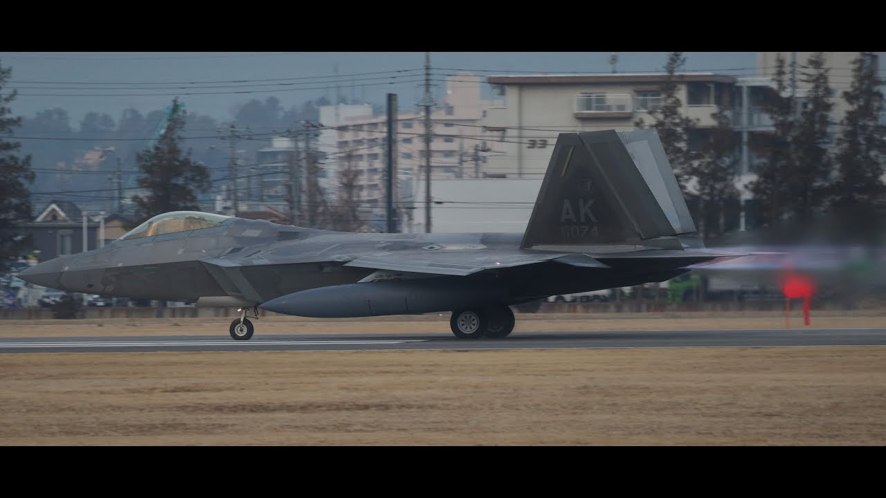 [4K]横田基地 F-22 Raptor アフターバーナー全開離陸 Yokota TakeOff