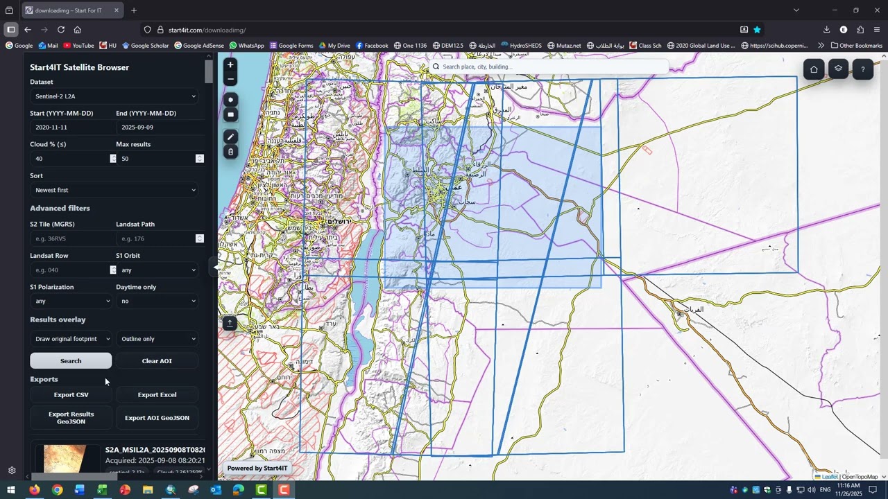 تحميل صور الأقمار الصناعية بسهولة وبدون تسجيل Sentinel-2/Landsat 8/9/DEM