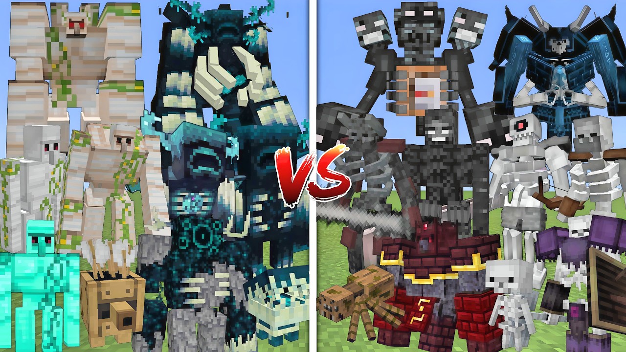 ALL IRON GOLEMS & WARDENS VS ALL WITHER SKELETONS & SKELETONS IN MINECRAFT MOBS BATTLE