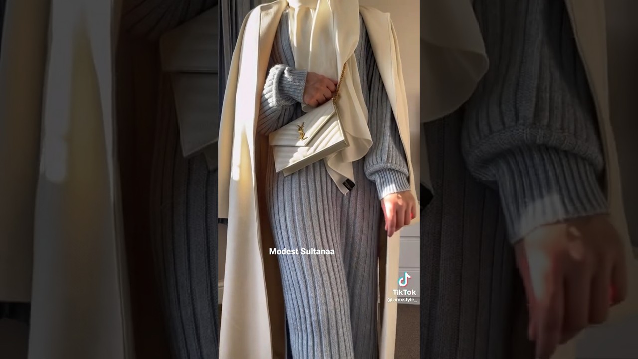 Modest Knitted dress🩶 #hijabers #hijabista #hijabi #hijabiz #hijabfashion #hijaboutfit #hijabqueen